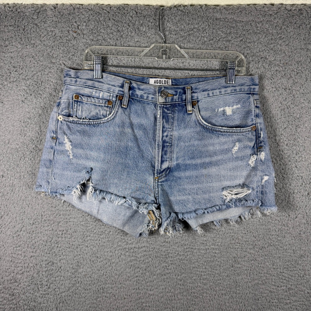 AGOLDE Parker Distressed Denim Shorts Light Wash Blue Button Fly A026-811 29 *33